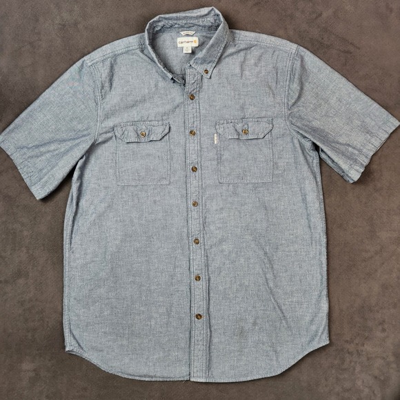 Carhartt Shirt Mens XL Tall Blue Chambray Short Sleeve Relaxed Fit Button Up - Picture 1 of 11